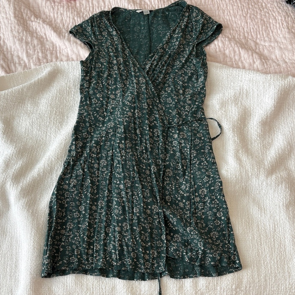 American Eagle Green Floral Wrap Dress